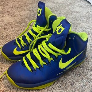 Nike Basketball Shoes Blue and Neon Green High-Top Sneakers Size 5 Youth